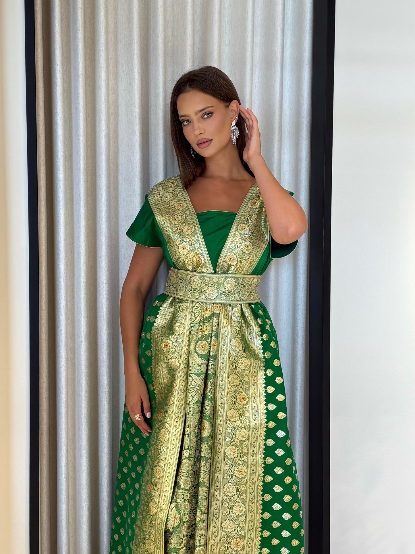 Jelwa Brocade Dress- Green