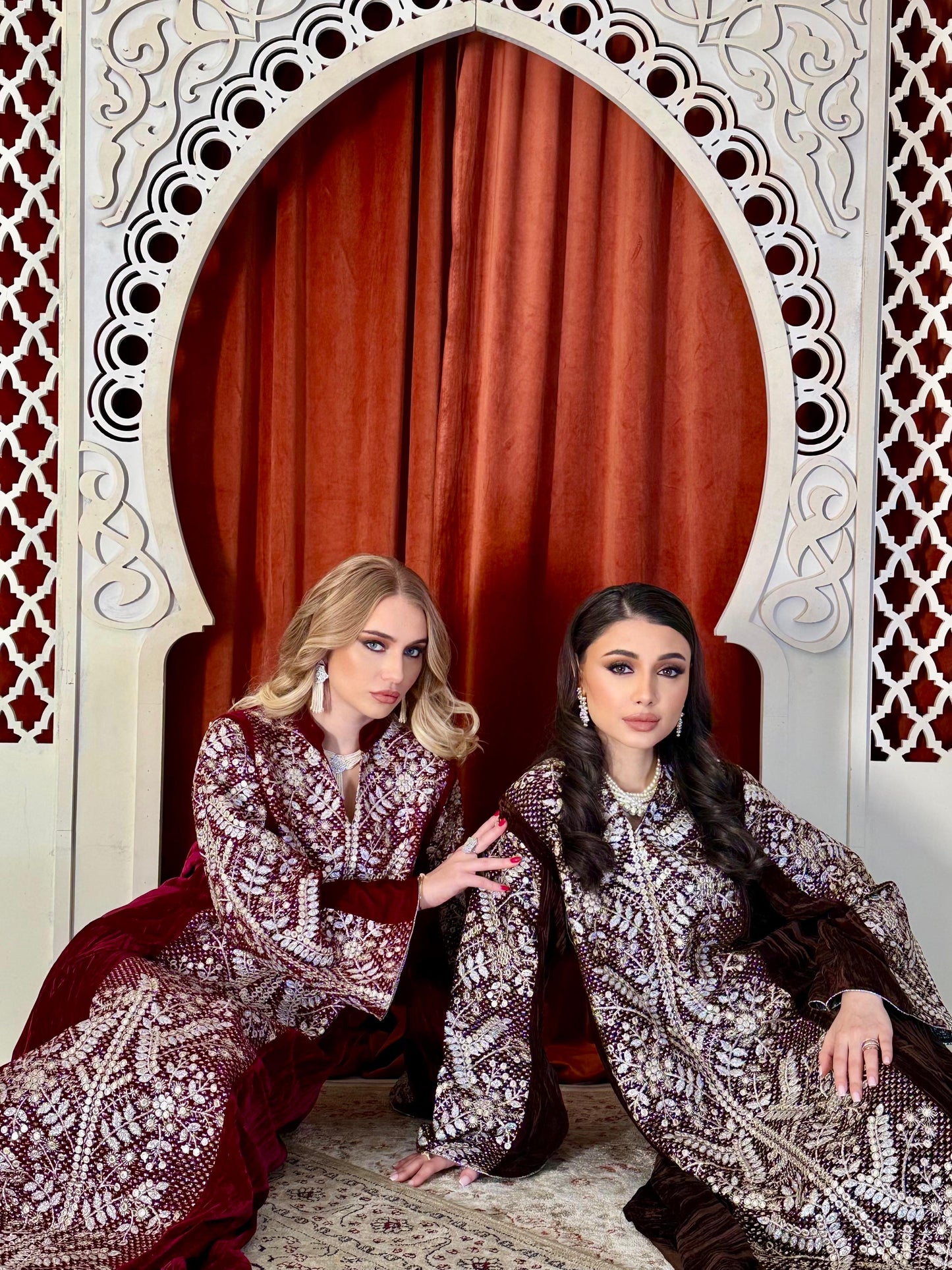 Velvet Embroidery Kaftan - Maroon