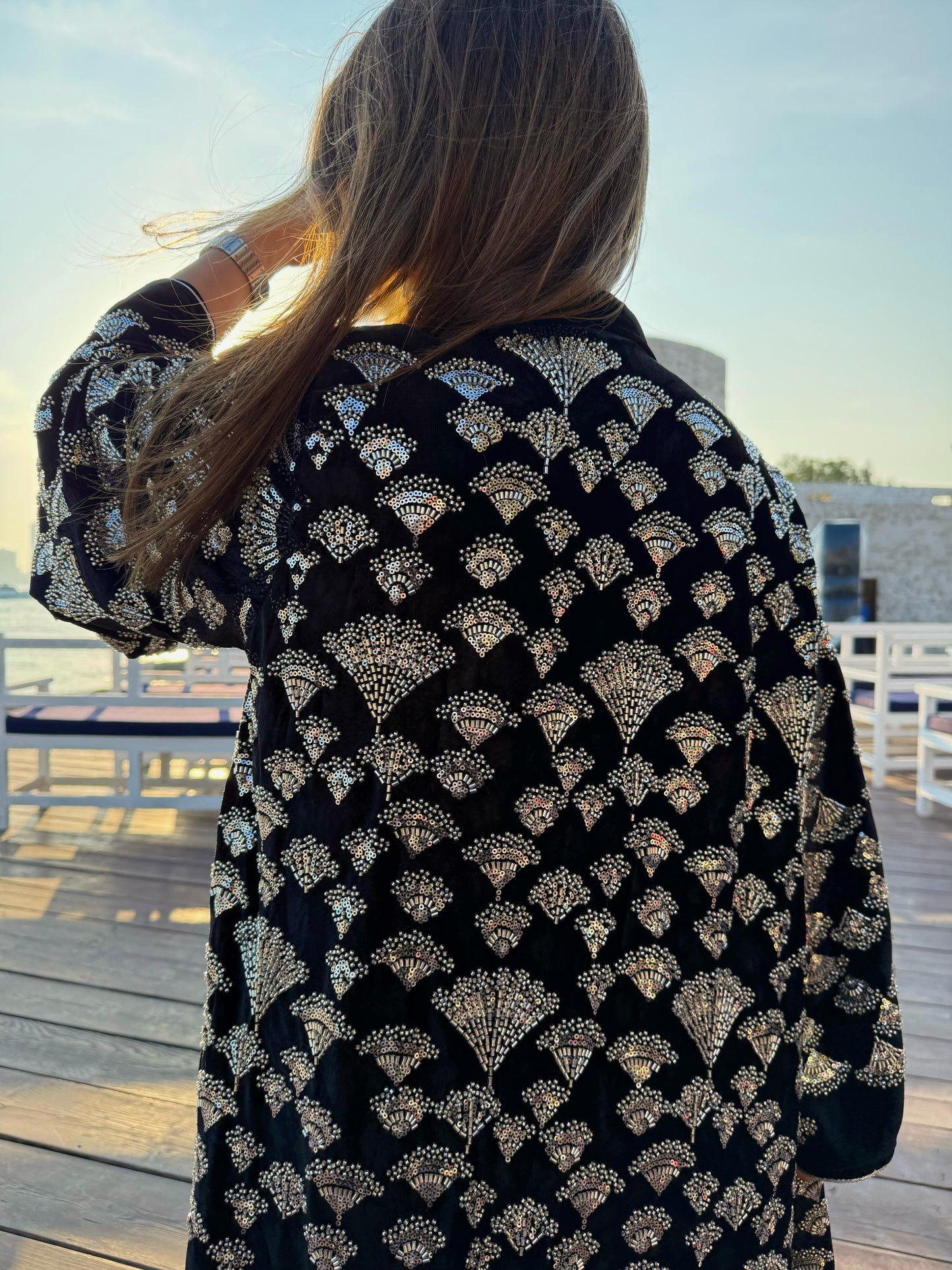 Velvet Bisht - Black x silver Embellishments