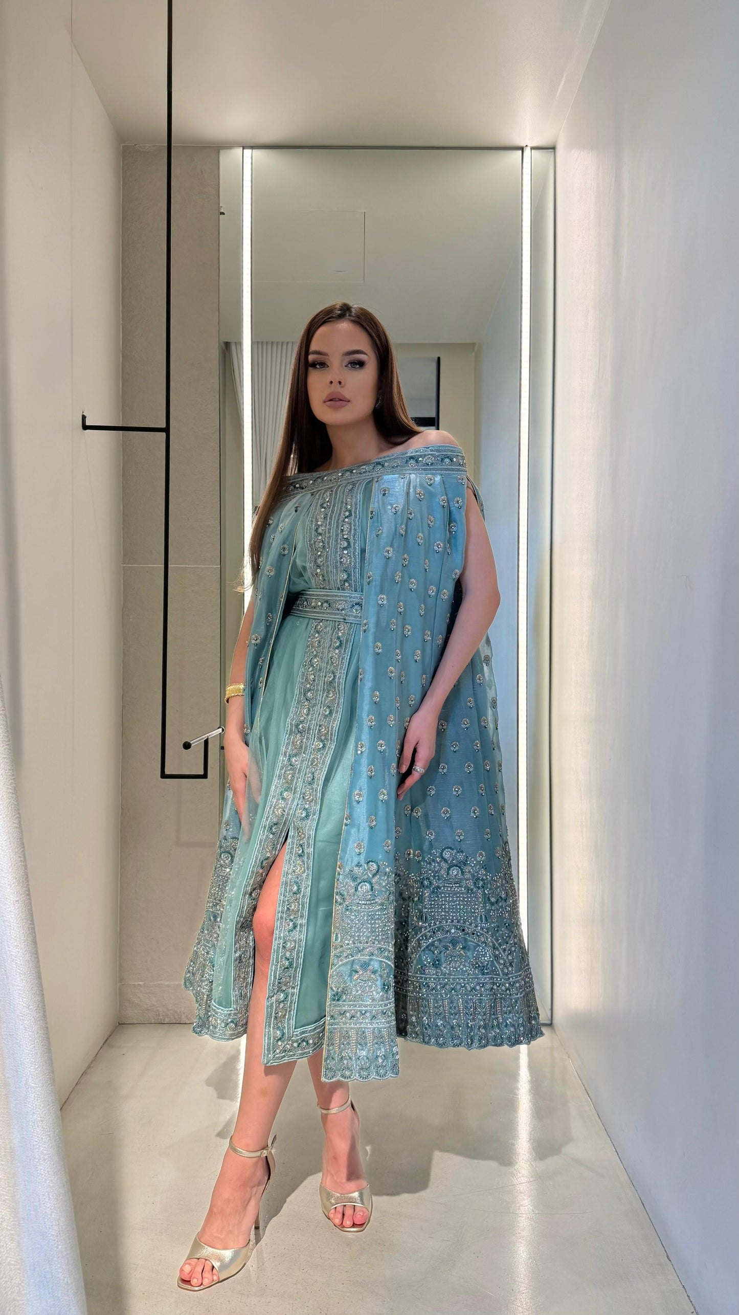 Off shoulder Jelwa Dress- light blue