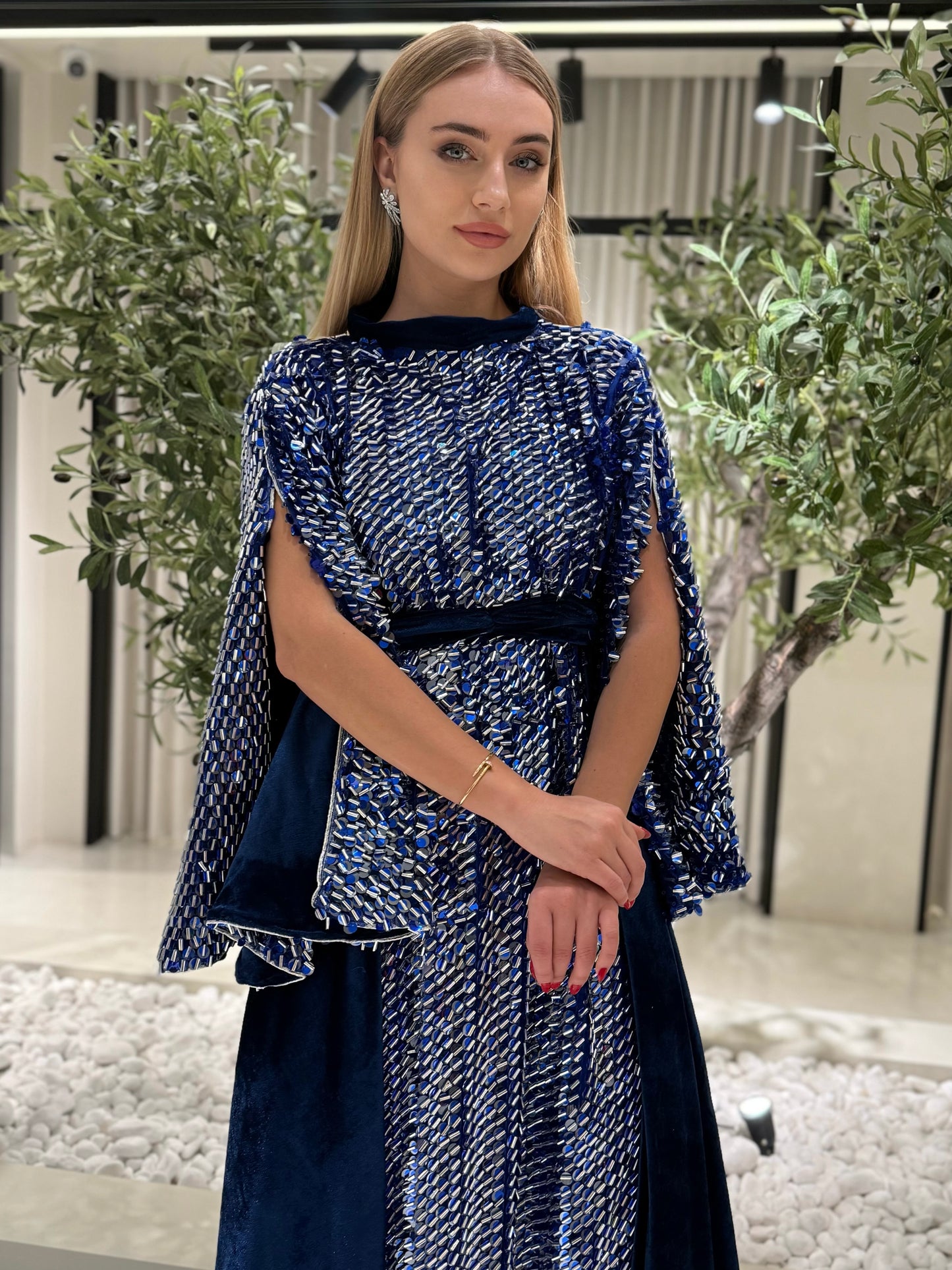 Jelwa kaftan - Sequin x Velvet Navy Blue