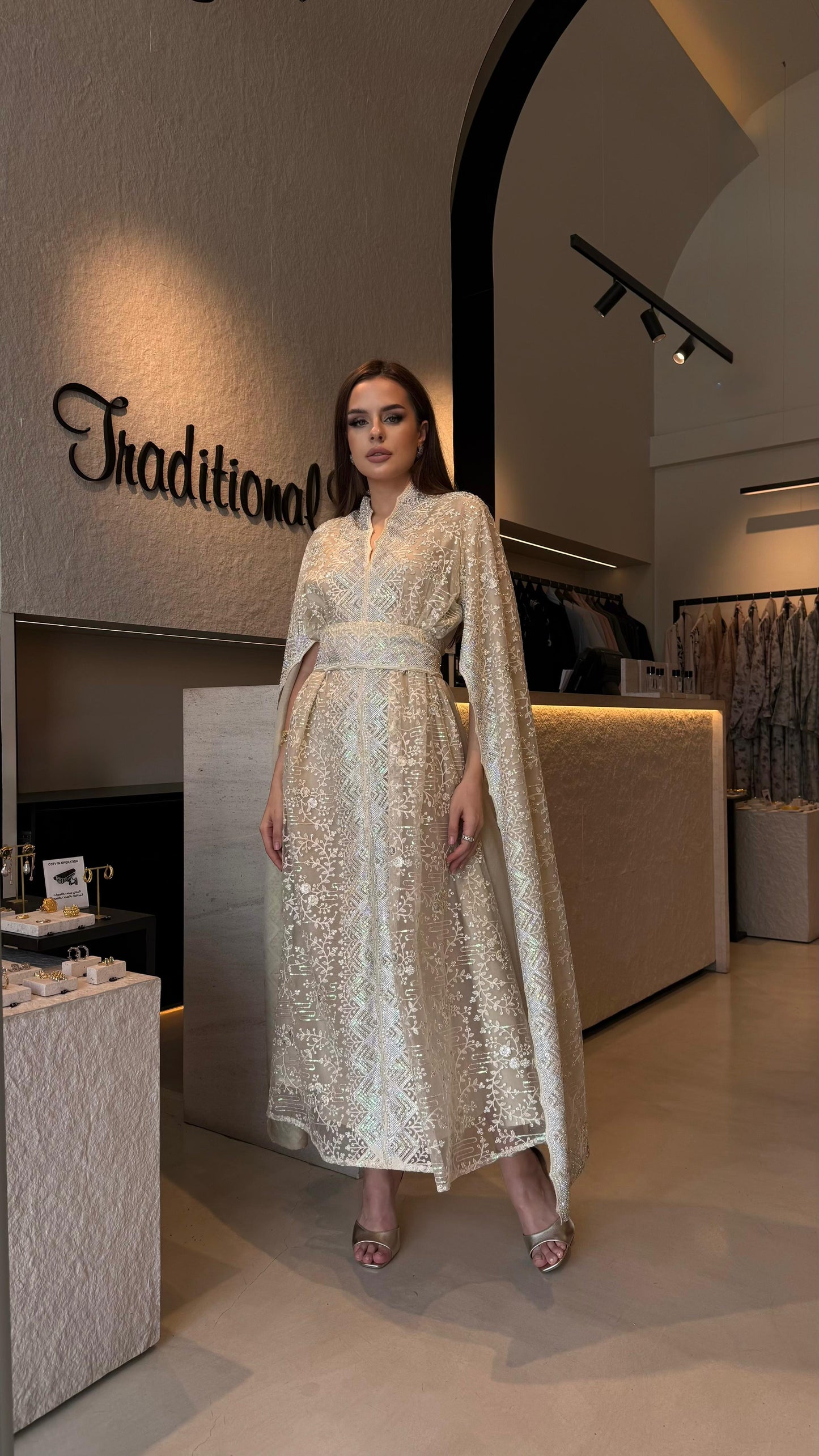 Jelwa Cape sleeves Kaftan - cream x crystals