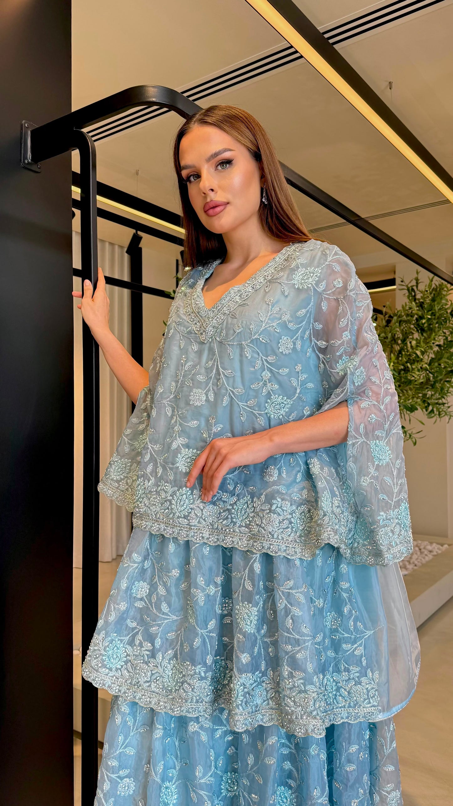Triple Layer Jelwa Kaftan - Aqua