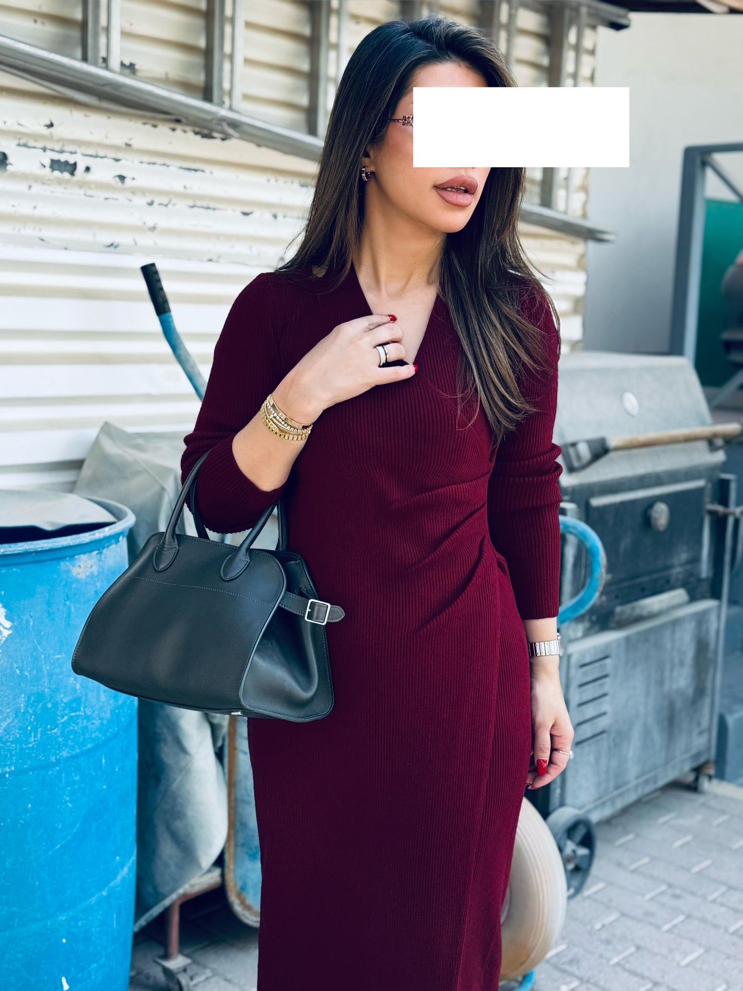 Winter Dress - Draped wool Maroon