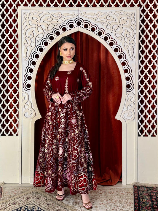 Flora Velvet flowy Kaftan - Maroon