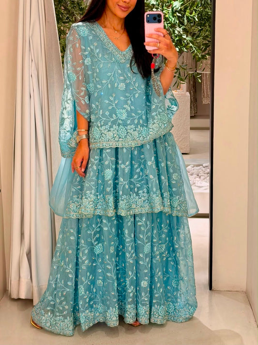 Triple Layer Jelwa Kaftan - Aqua