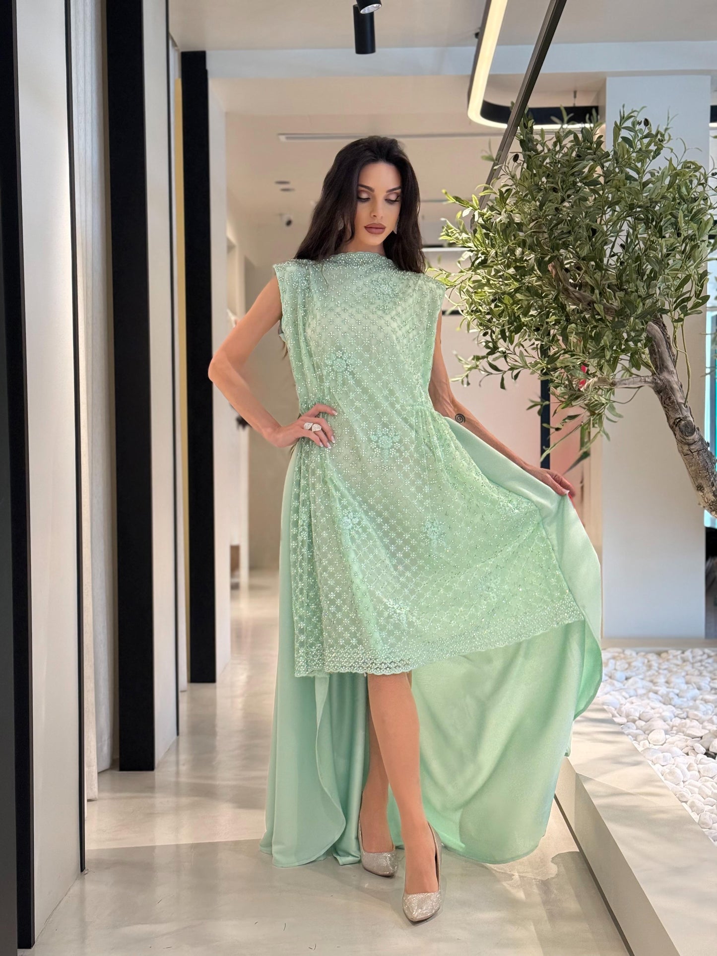 Jelwa High-low mint Dress