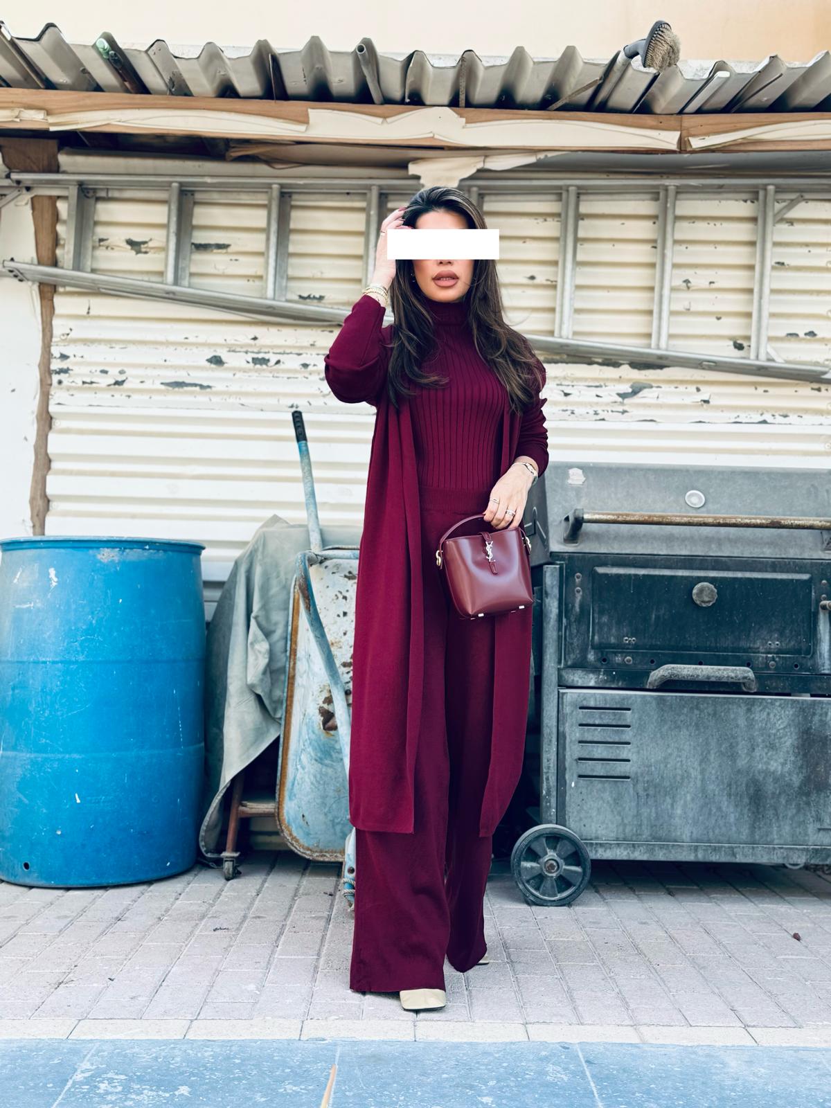 Winter 3 piece set - wool maroon
