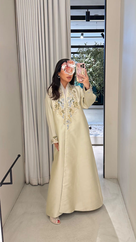 Premium Abaya Collection - Cream x Floral embellishments