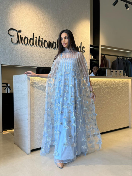 Jelwa Tulle Cape kaftan- Greyish Blue