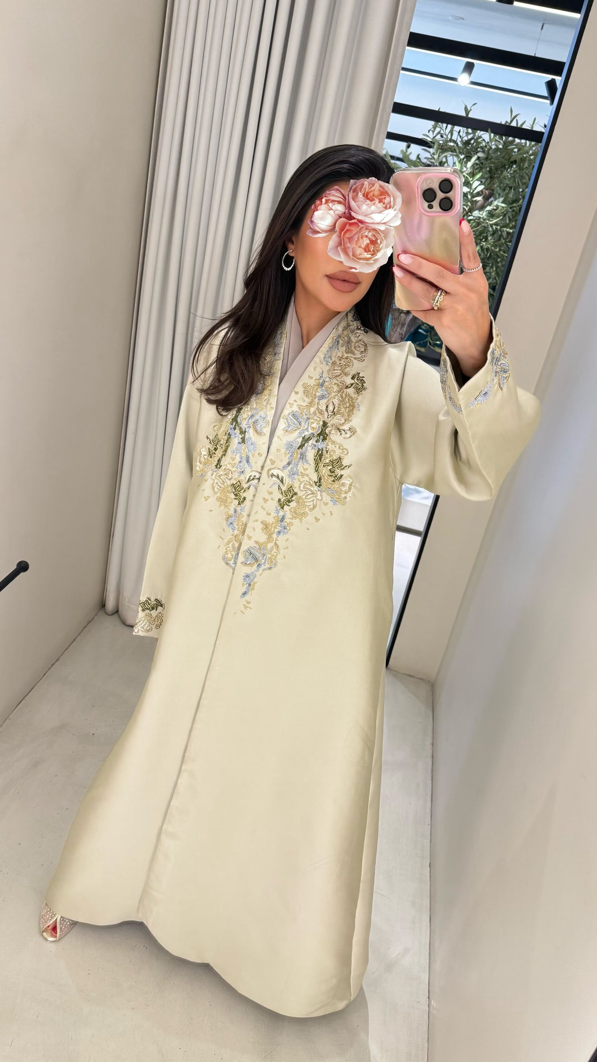 Premium Abaya Collection - Cream x Floral embellishments