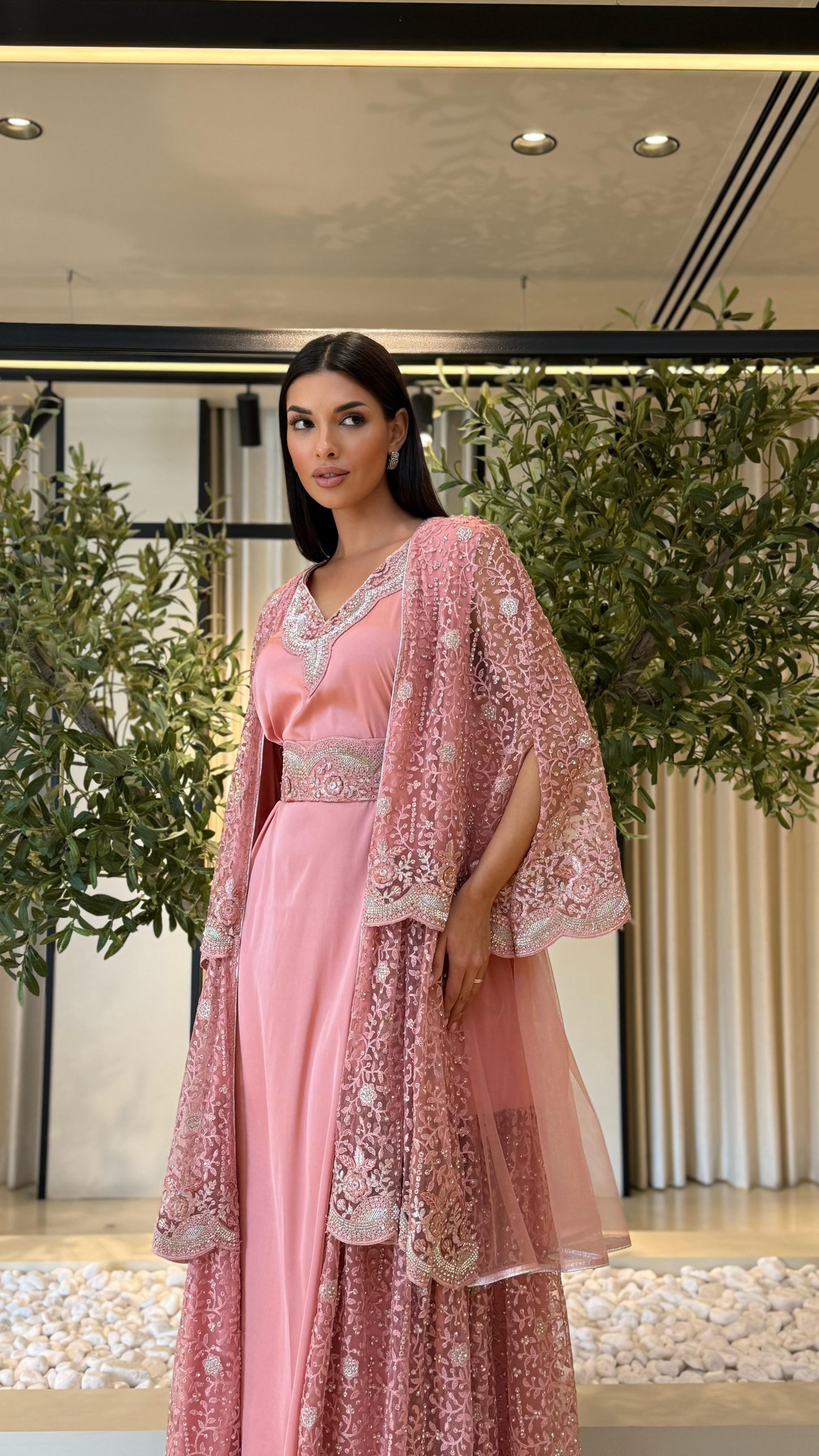 Triple Layer Cape Bisht set-Blush Pink