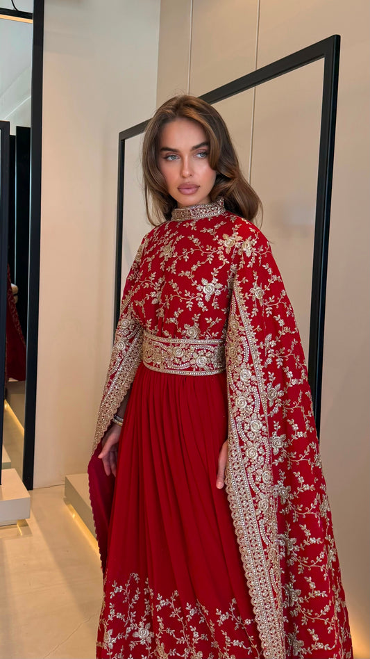 Long Cape sleeves Jelwa Kaftan - Red