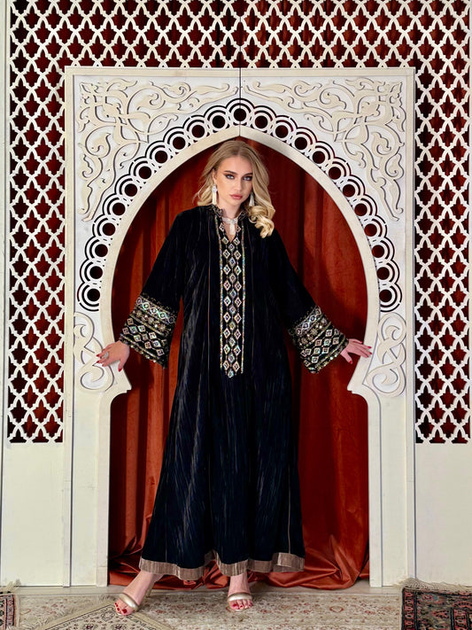 Velvet Winter Kaftan-Black