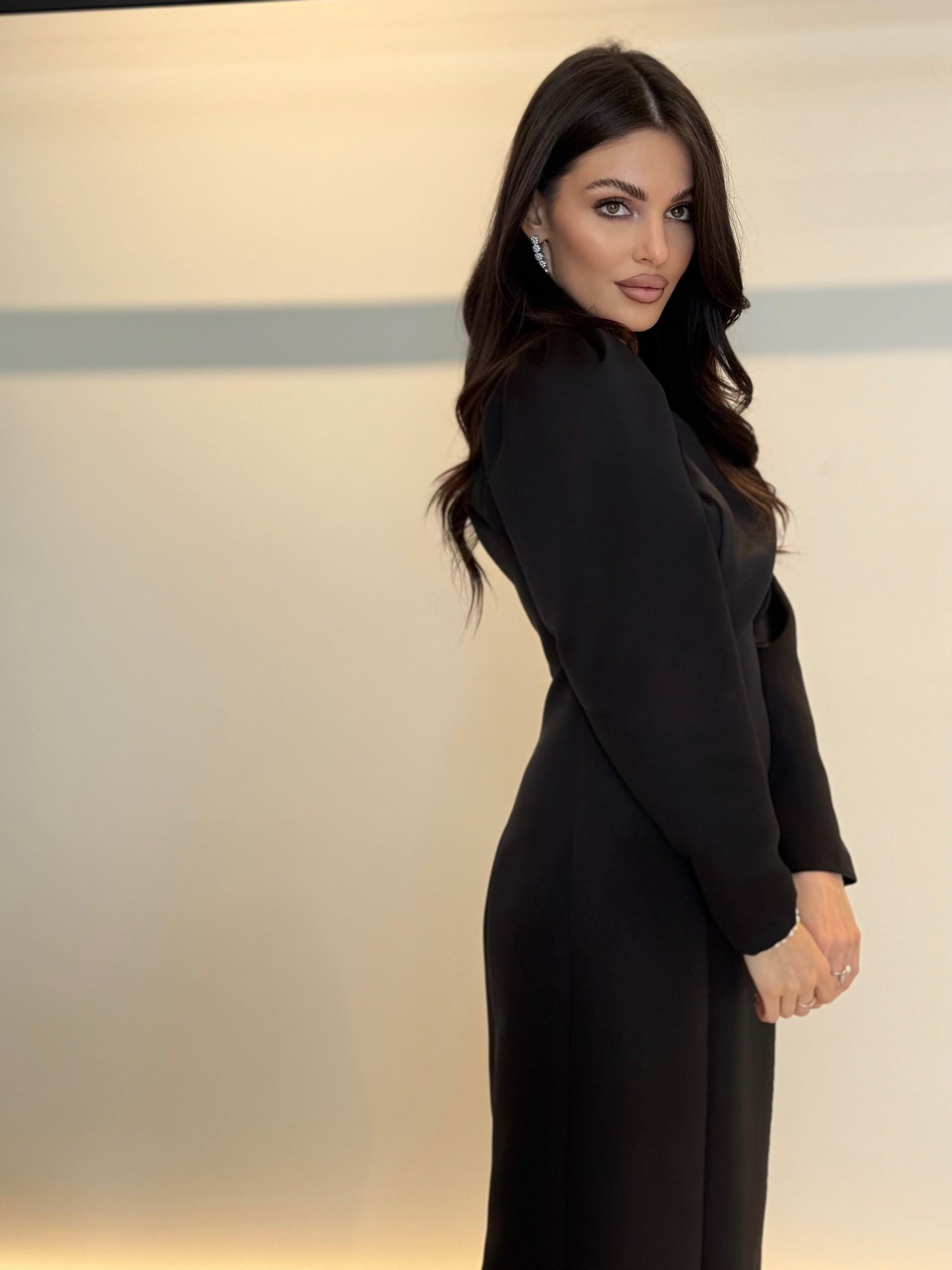 Black crystal midi dress