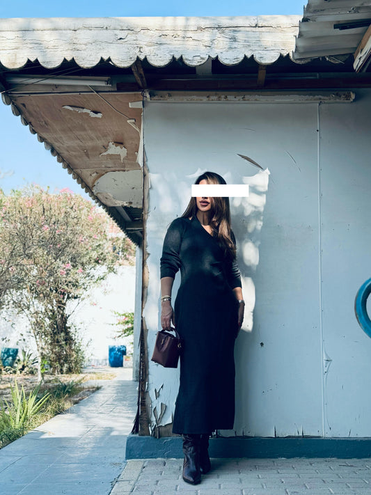 Winter Dress - Draped wool Grey