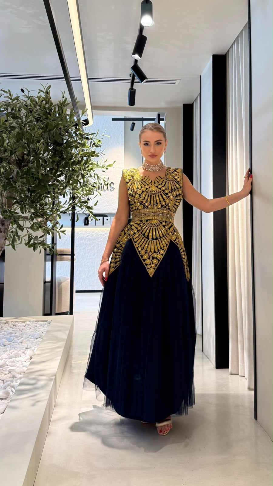 Nashel Jelwa Geometrical Dress X Tulle-Navy Blue
