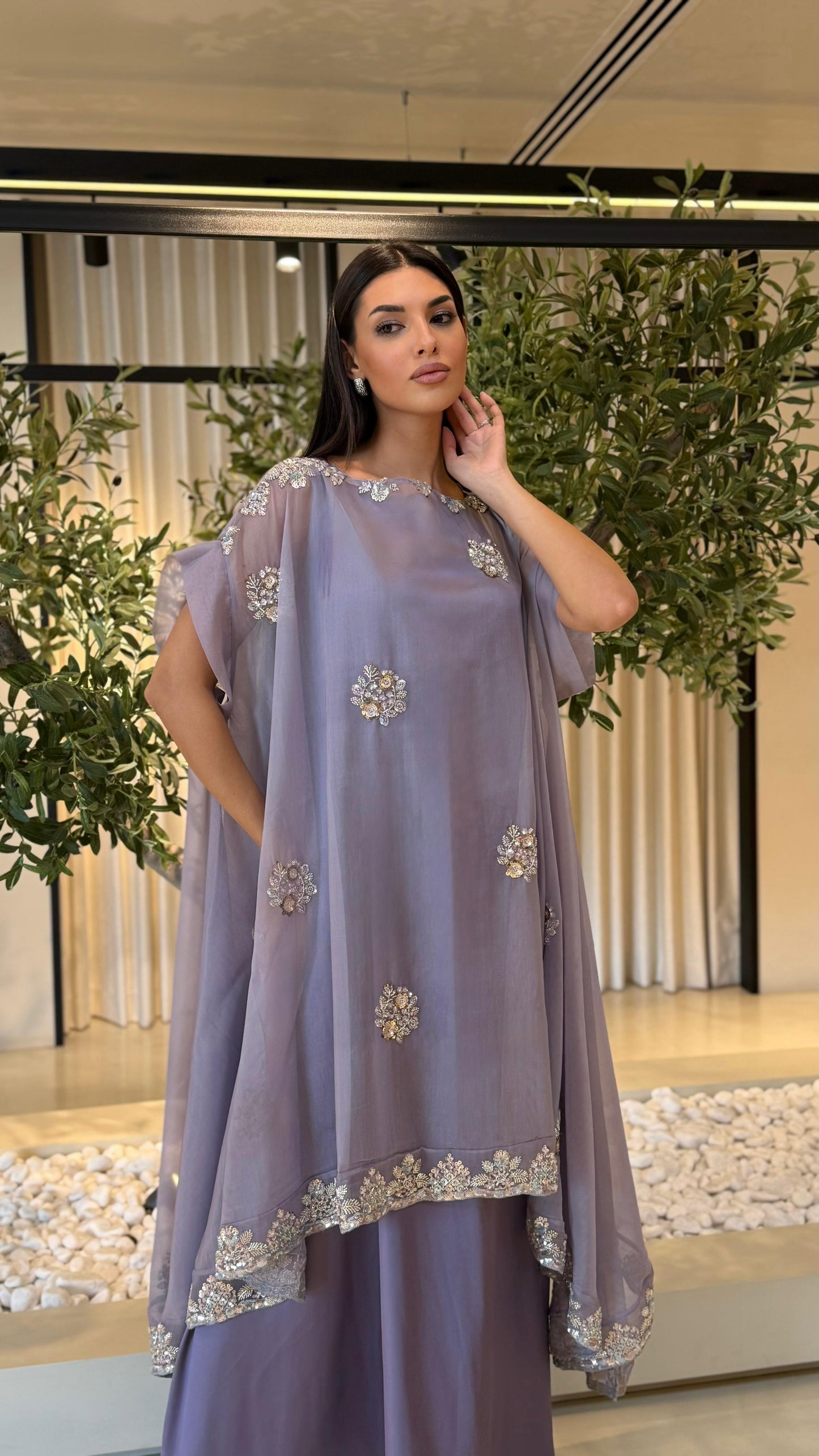 Double Layer Jelwa Kaftan- Lavender
