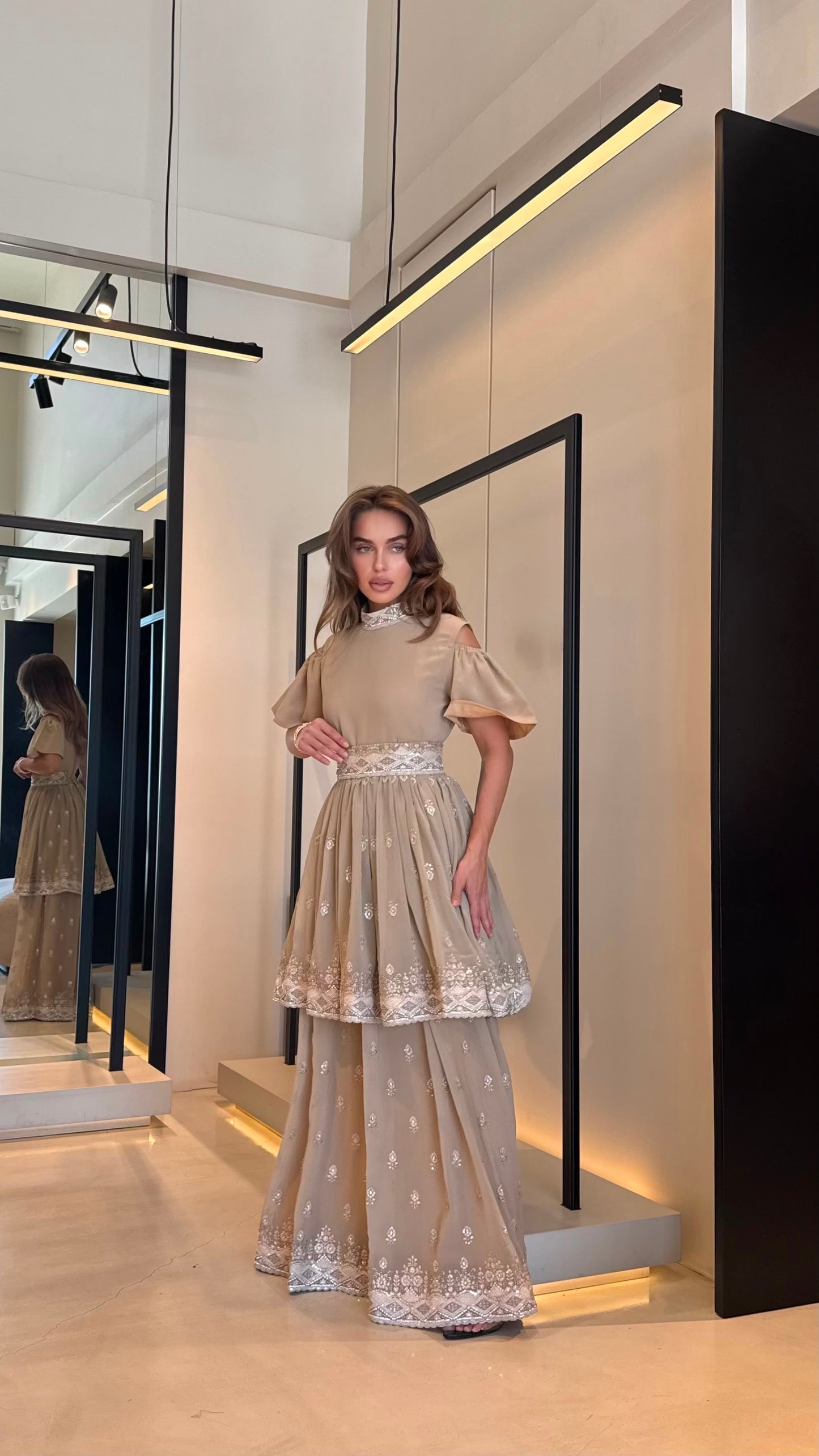 Cutout Jelwa Kaftan Dress-Beige