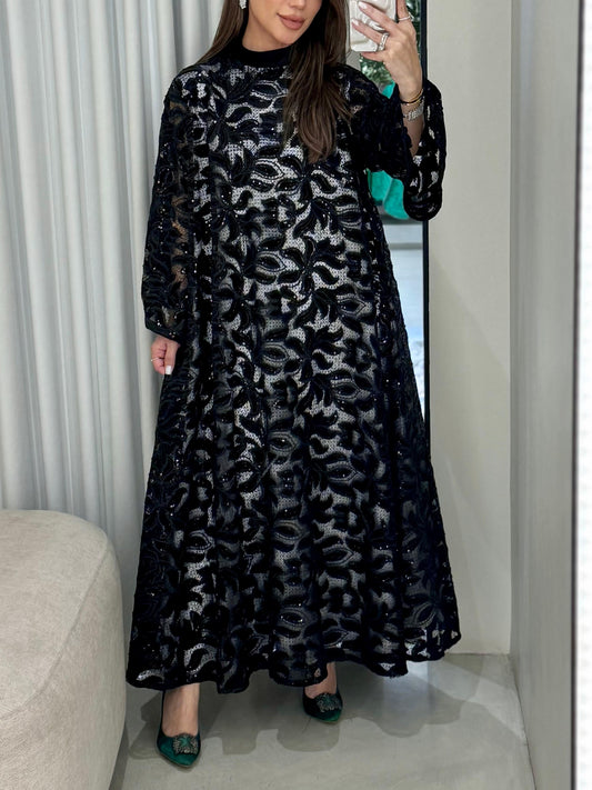 Velvet Kaftan - Black x silver x cutouts & Embellishmentsi