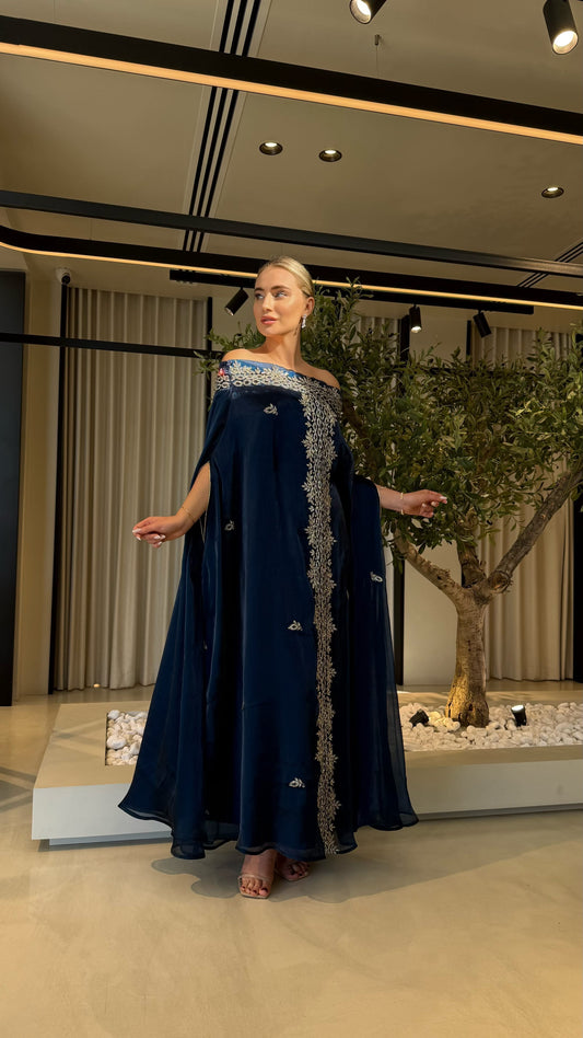Offshoulders Cape Jelwa Kaftan -Navy