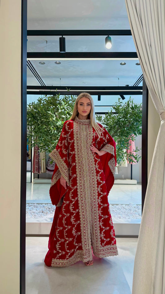 Wide Sleeves Jelwa kaftan - Scarlet