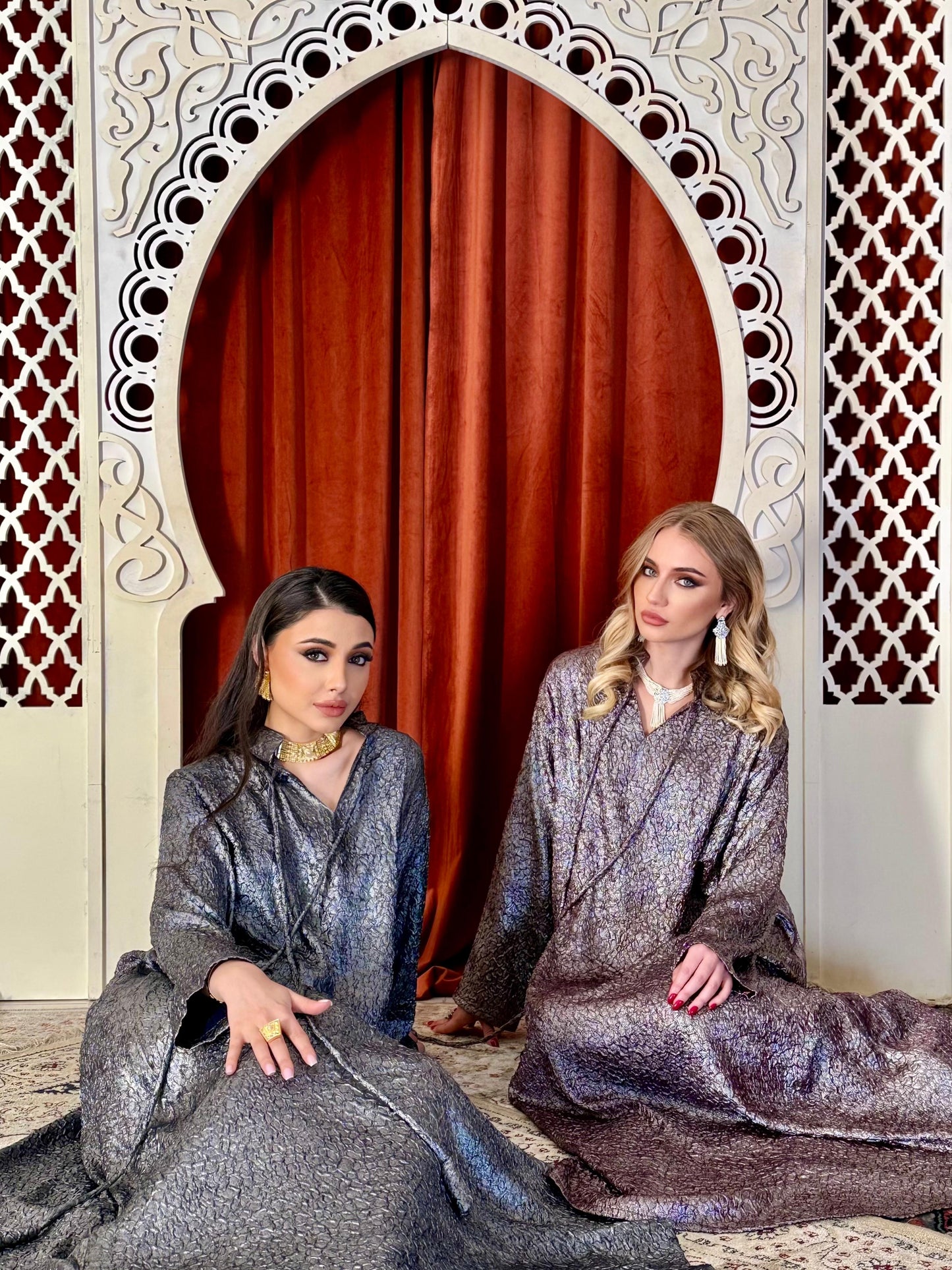 Brocade flowy Kaftan - bronze metallic