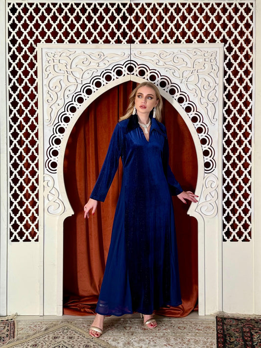 Velvet Casual Kaftan - Navy Blue
