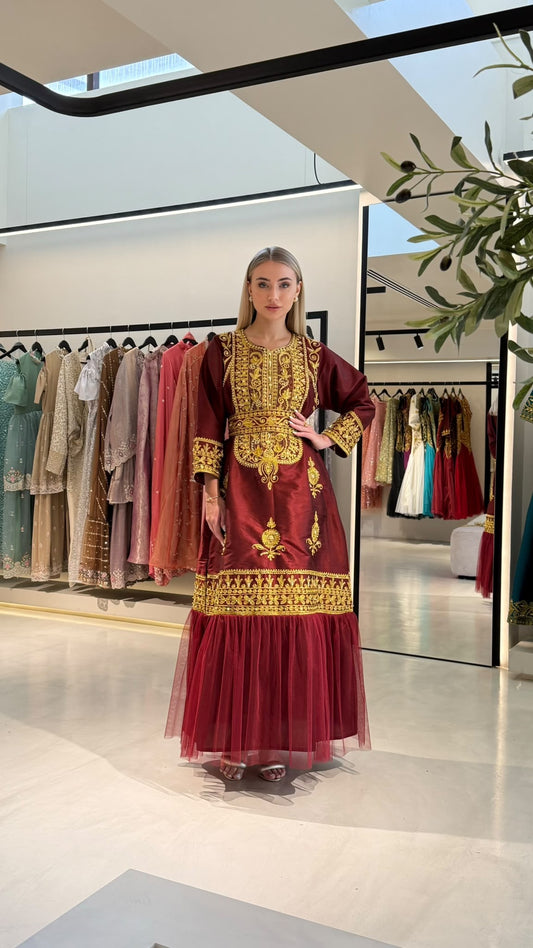 Nashel Jelwa Dress - Maroon x Gold