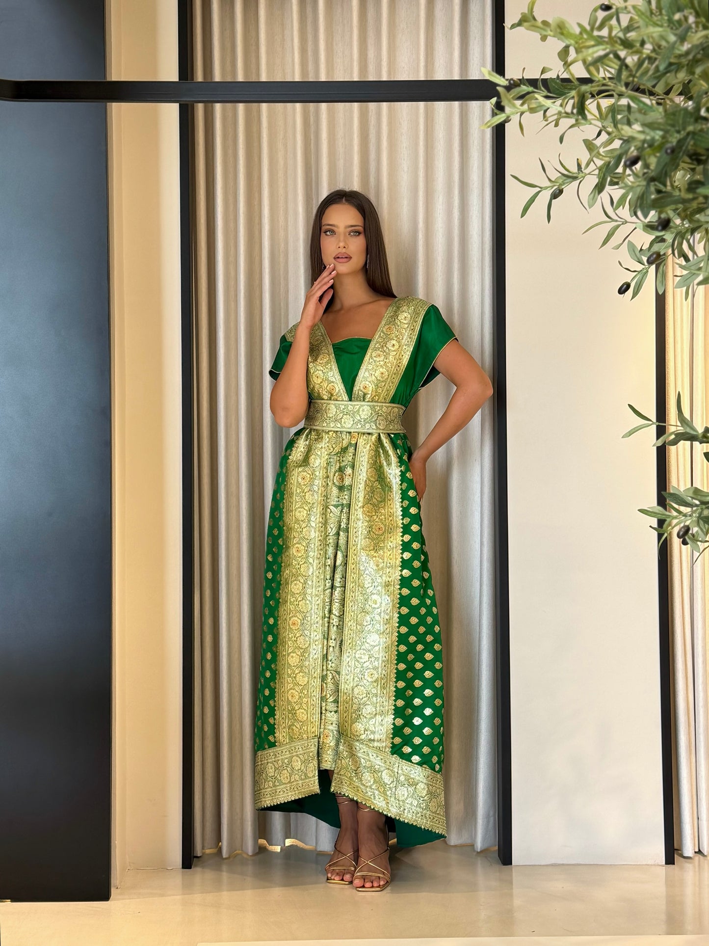 Jelwa Brocade Dress- Green