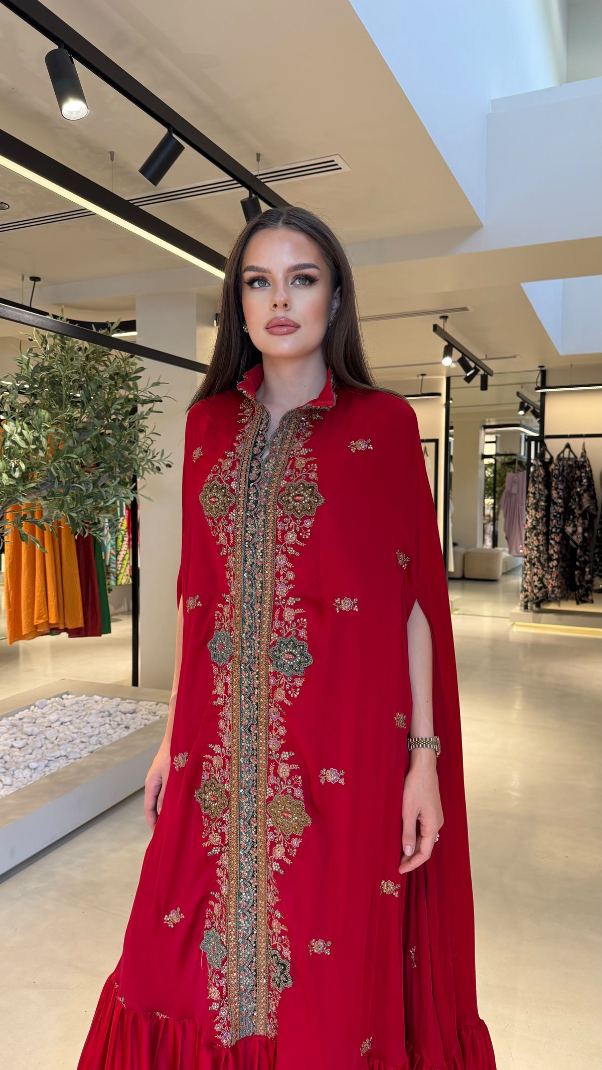 Ruffles Cape Jelwa kaftan -Red x Green