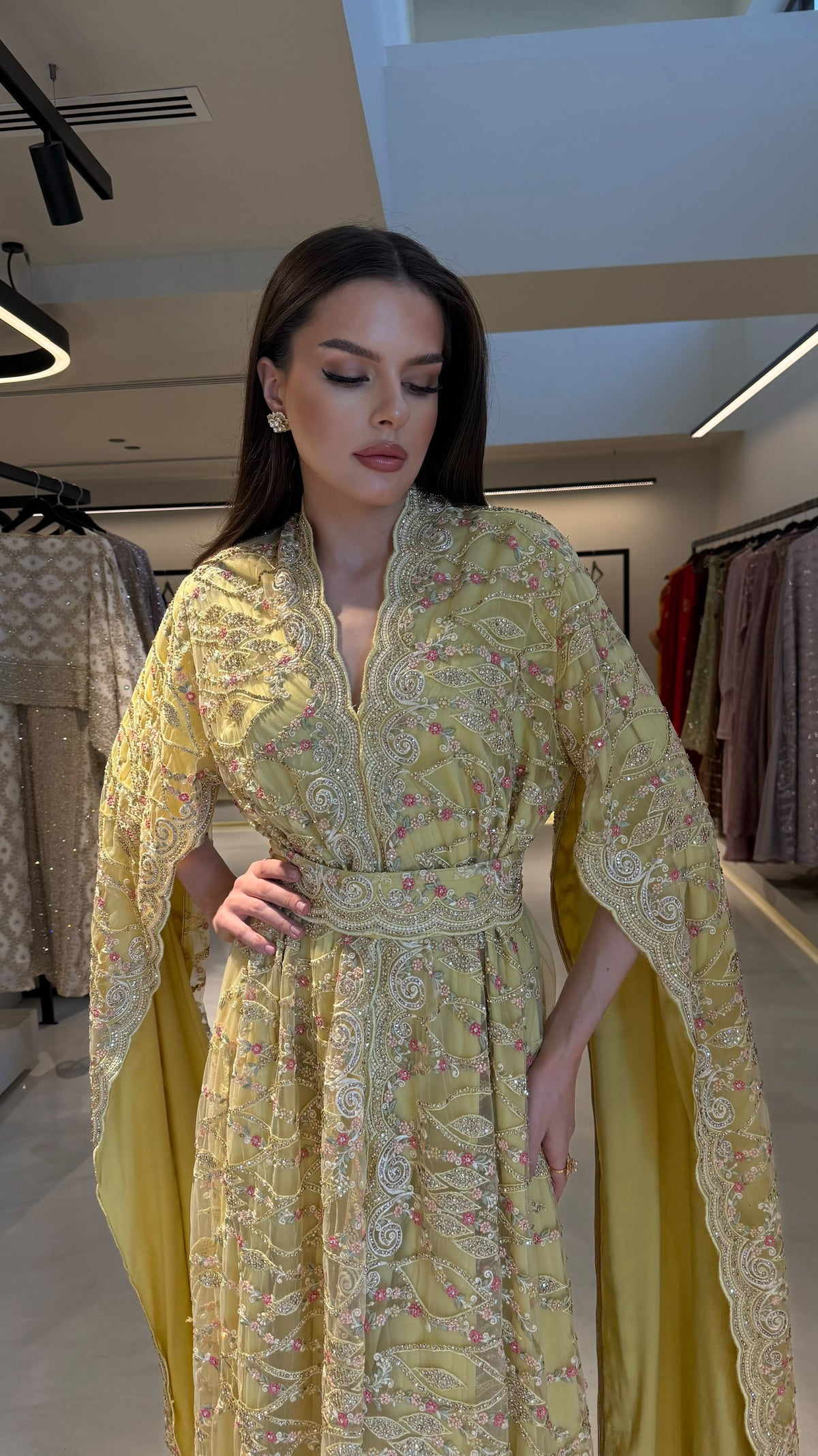 Cape sleeves Jelwa Dress- Butter yellow