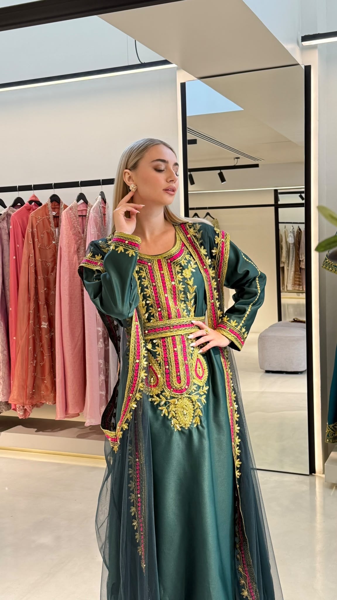 Nashel Jelwa Bridal Dress x Tulle Coverup - Royal Green