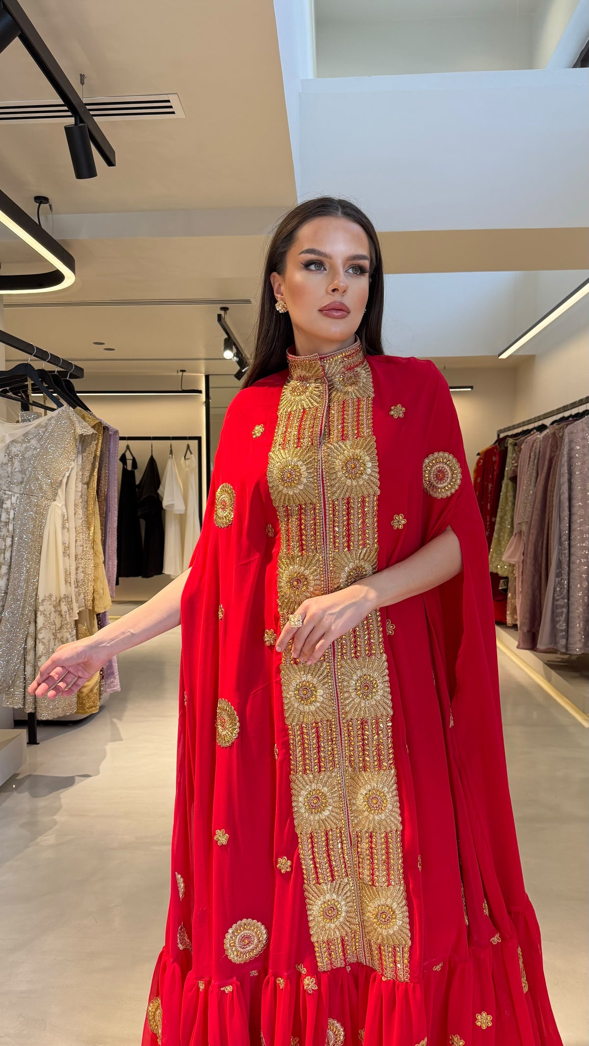 Ruffles Cape Jelwa kaftan -Red x Gold