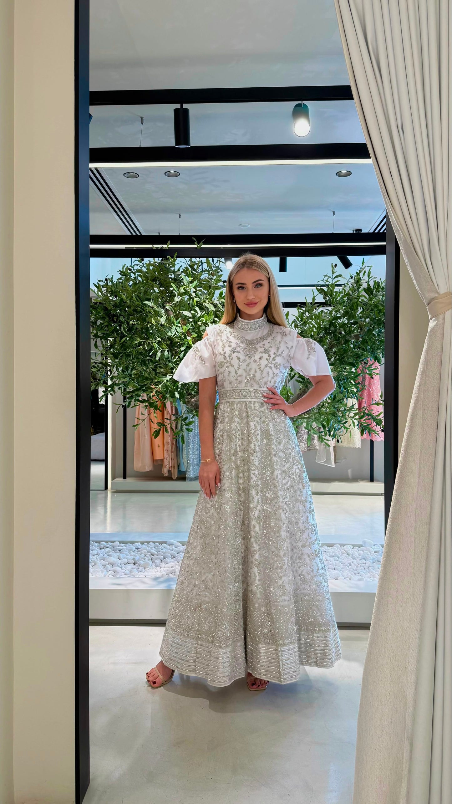 long fully embellished Jelwa Dress bridal- Cream