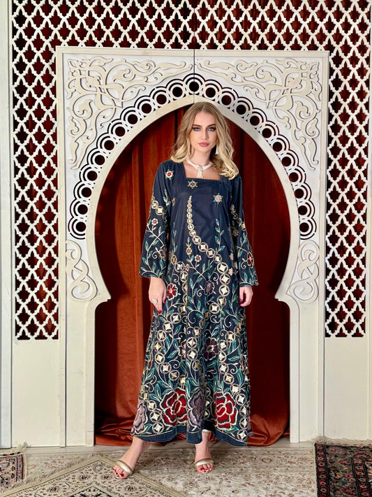 Flora Velvet flowy Kaftan - Teal