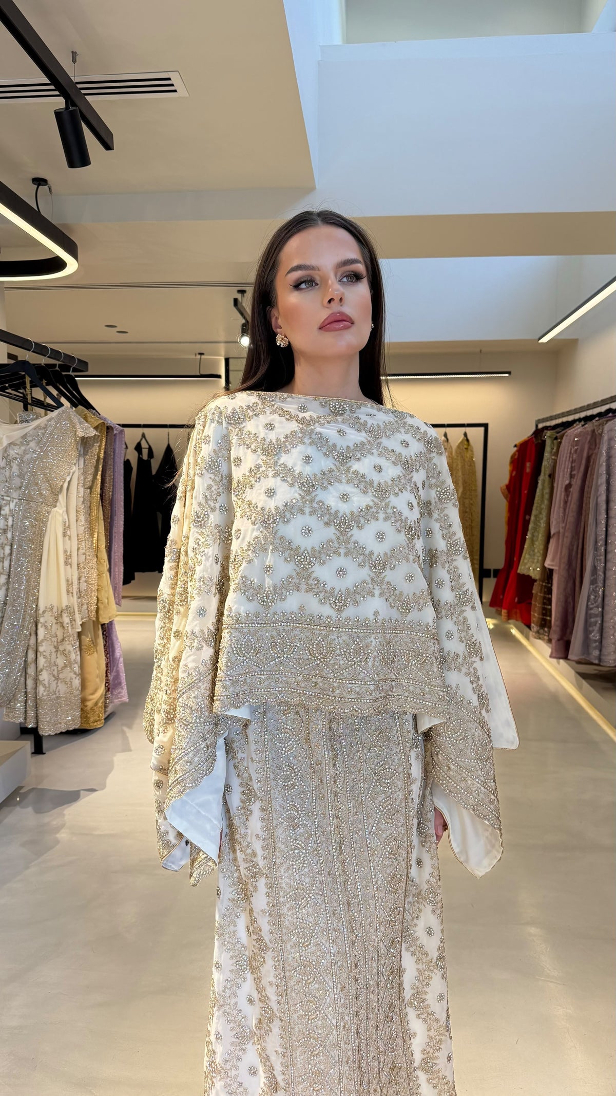Two Piece versatile Jelwa Dress-Cream x Gold