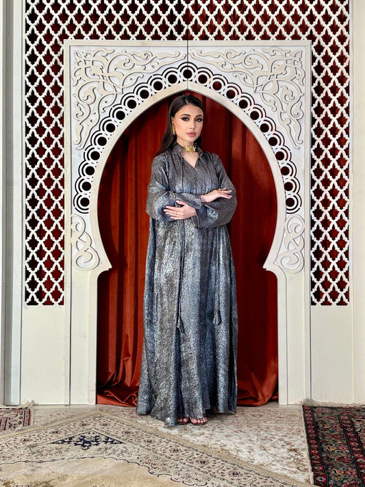 Brocade flowy Kaftan -metallic charcoal