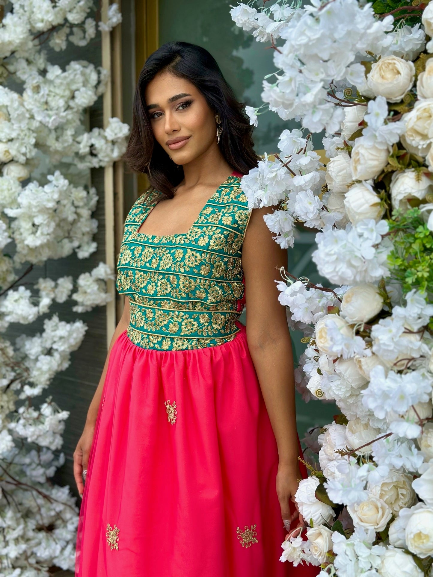 Tulle Jelwa dress - coral x turquoise