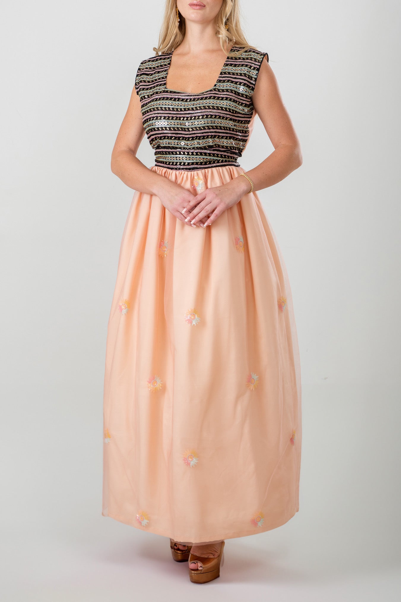Tulle Jelwa dress - peach x mint x black