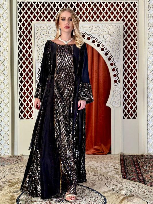 Velvet sequin Kaftan- black