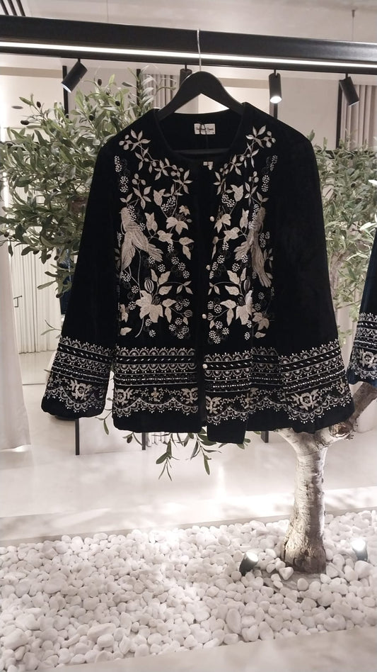 Black Velvet Embellished Blazer x white