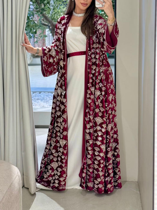 Velvet Bisht - Red x silver Embellishments