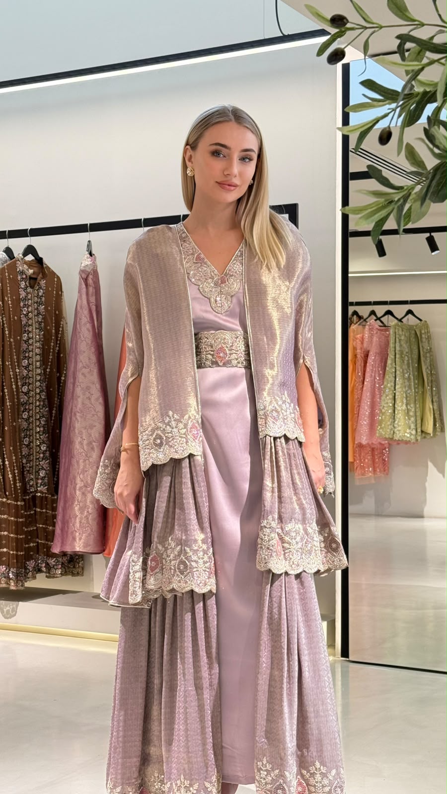 Triple Layered Jelwa Bisht /kaftan - Golden Lavender