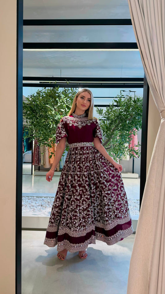 long fully embellished Jelwa Dress bridal- Maroon