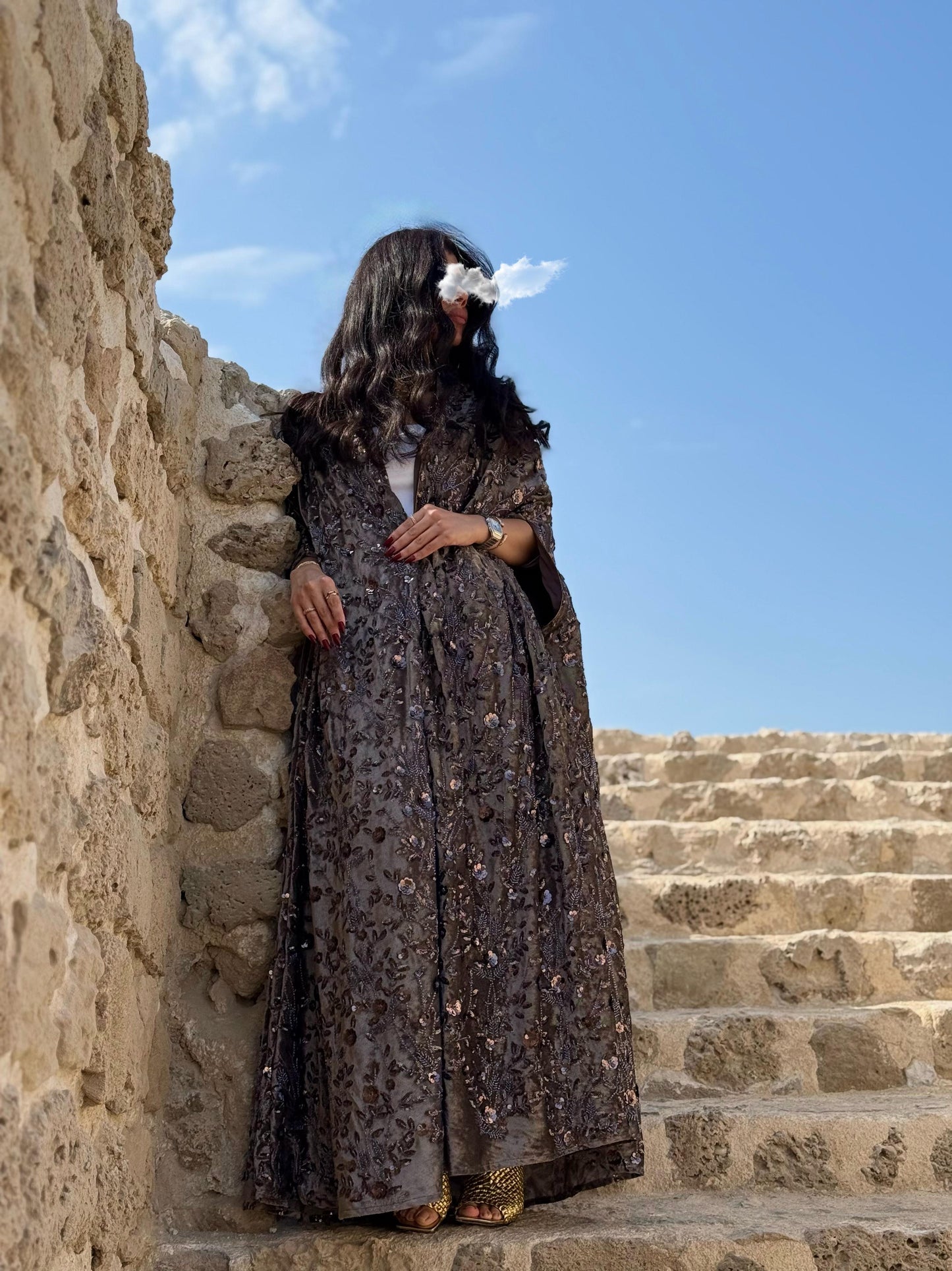 Cape Velvet Bisht-Mocha x Embellishments