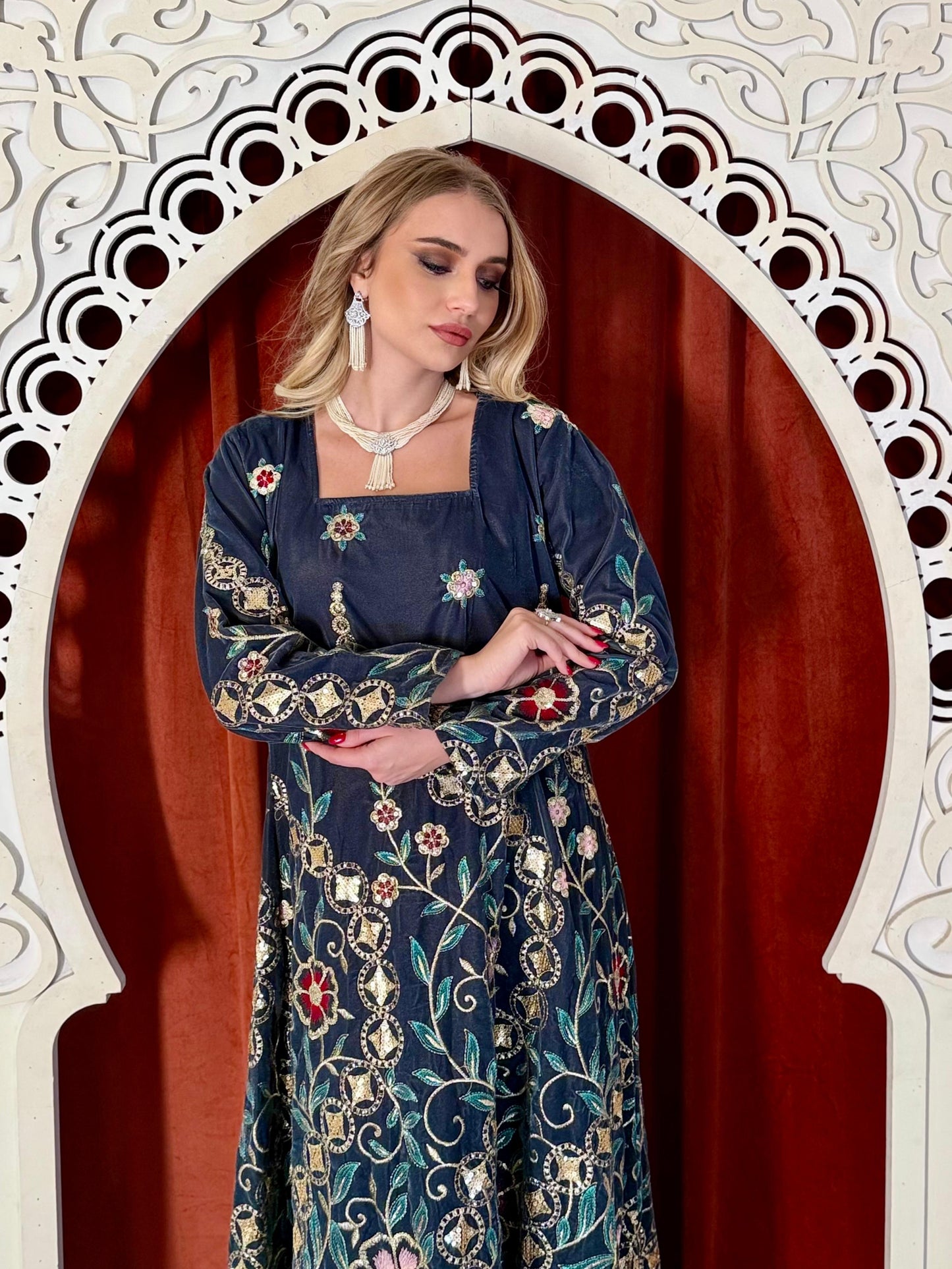 Flora Velvet flowy Kaftan  - Teal