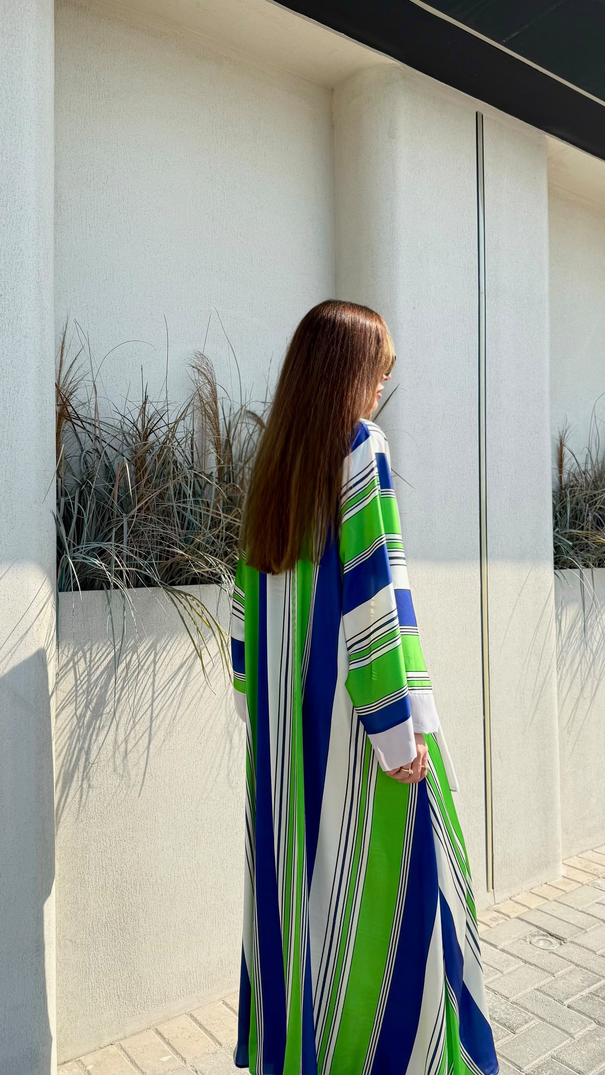 Whimsical Abaya - Green x Blue macro Stripes