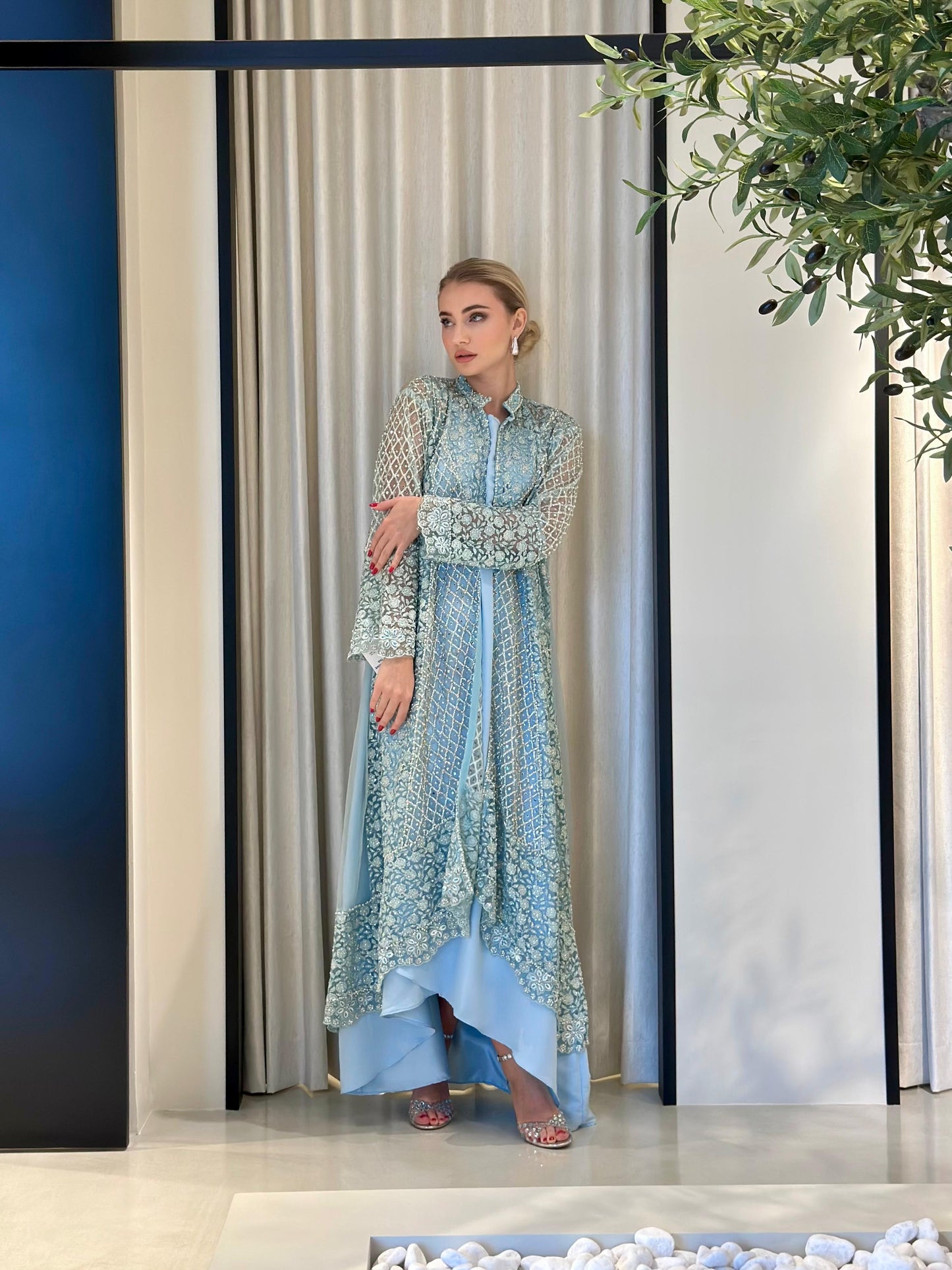 Jelwa two piece mirrors Kaftan - Sky Blue