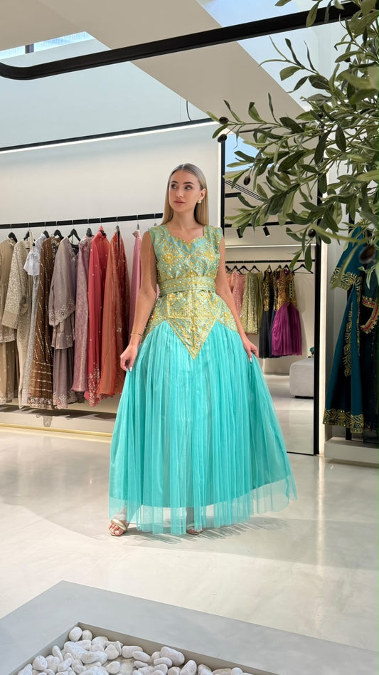 Nashel Jelwa Geometrical Dress X Tulle-Aqua